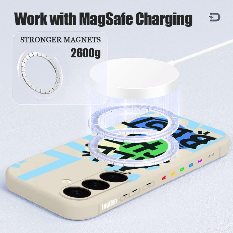 Красочный чехол с принтом букв в стиле граффити для Samsung Galaxy S26 Ultra S25 FE S24 S23 S22 Plus S21 FE Встроенная металлическая пластина Магнитная силиконовая крышка
