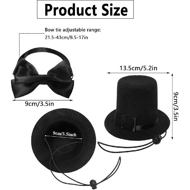 Pet Formal Accessories Set 2Pcs Dog Top Hat with Bowtie Cat Gentleman Tuxedo Necktie Costumes for Birthday Holiday Party