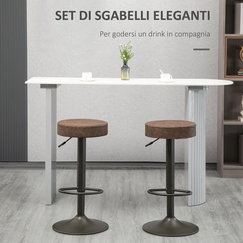 Set of 2 Swivel Bar Stools with Footrest and Adjustable Height, 35x36x64-85cm, Brown
