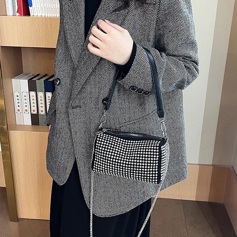 Rhinestone Luxury Evening Bag Ladies Cylinder Diamond Crossbody Bag Party Fashion Handbag Designer Shoulder Bag For Women
