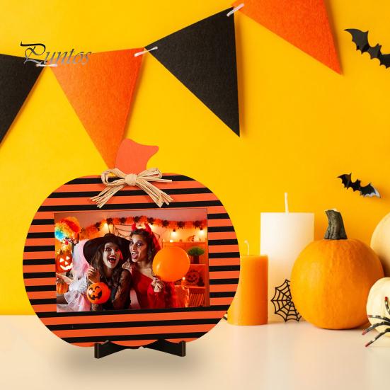 Хэллоуин деревянные фоторамки тыква клетчатый держатель для фотографий настольное украшение для дома ферма гостиная внутренний декор для вечеринки