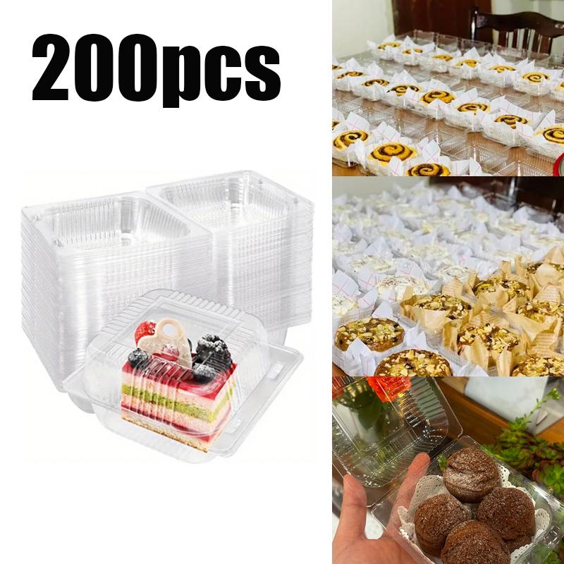 20/100/200 шт. Прозрачная пластиковая коробка для торта с откидной крышкой, квадратная коробка для десерта, свадебная вечеринка, мусс, фруктовый торт, коробки для упаковки еды