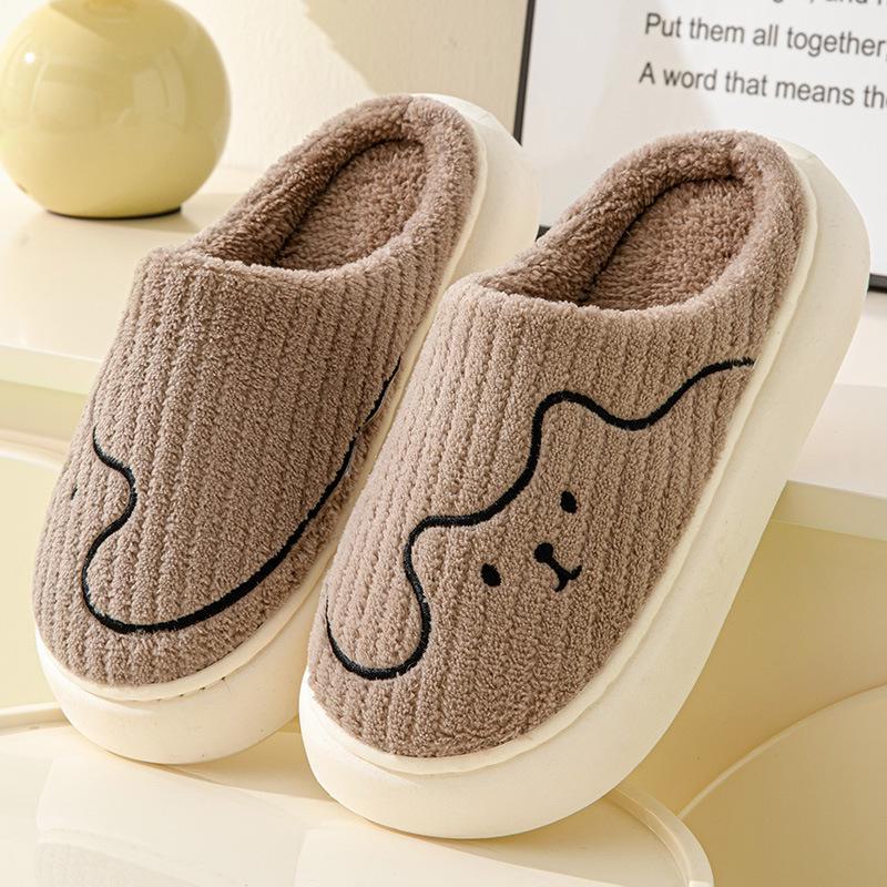 Women's Thick-Soled Plush Cotton Slippers: Non-Slip, Silent, Heeled, and Warm—Furry Cotton Shoes for Couples and Men for Outdoor Use