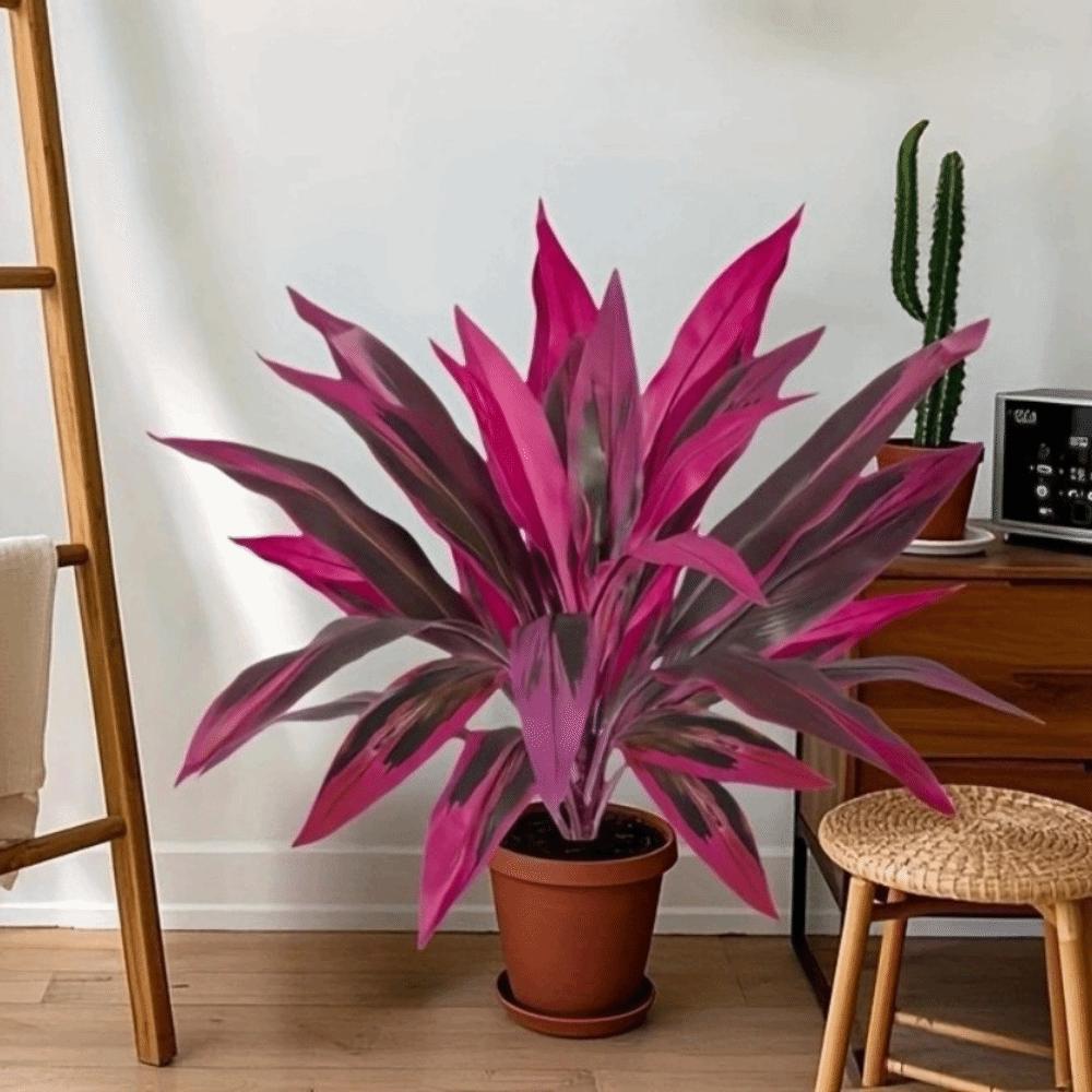Realistic Leaves Fake Tropical Palm Plants Plastic Shrub Cordyline Fruticosa Plants Living Room