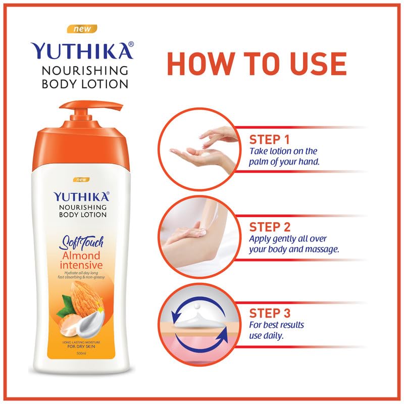 Yuthika Naturals Almond Soft Touch Body Lotion 500ml Pack of 1 for Dry Skin Hydration & Nourishment