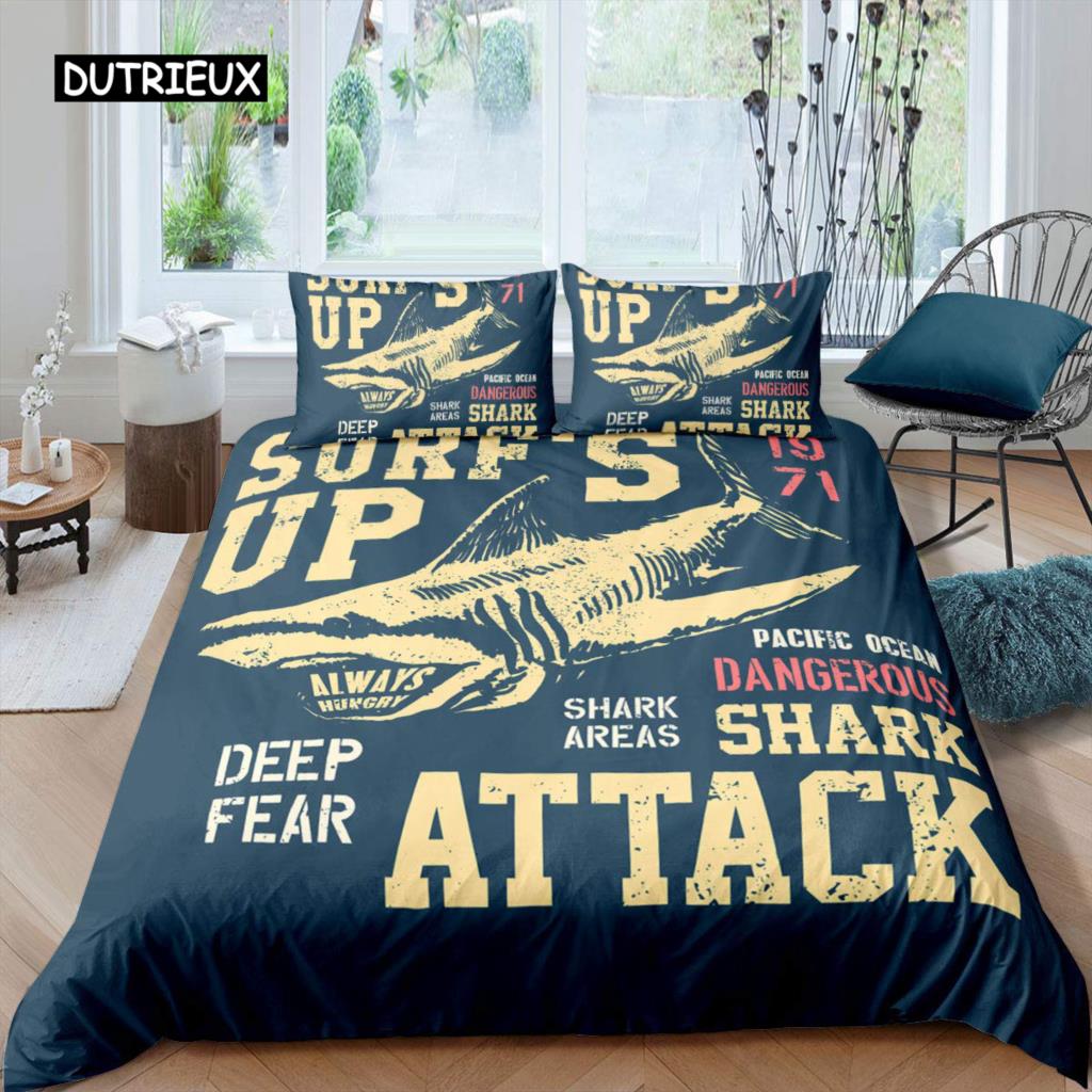Комплект постельного белья «Акула» Типы комплектов постельного белья с рисунком «Акула» Постельное белье Наволочка Двуспальная кровать «Queen King Size» Комплект постельного белья из полиэстера