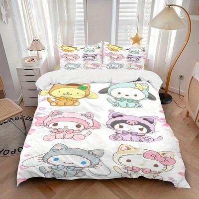3 шт. Набор пододеяльников Серия Кошки Персонажи Sanrio (1 пододеяльник + 2 наволочки без наполнителя), Печать высокой четкости для дома и общежития