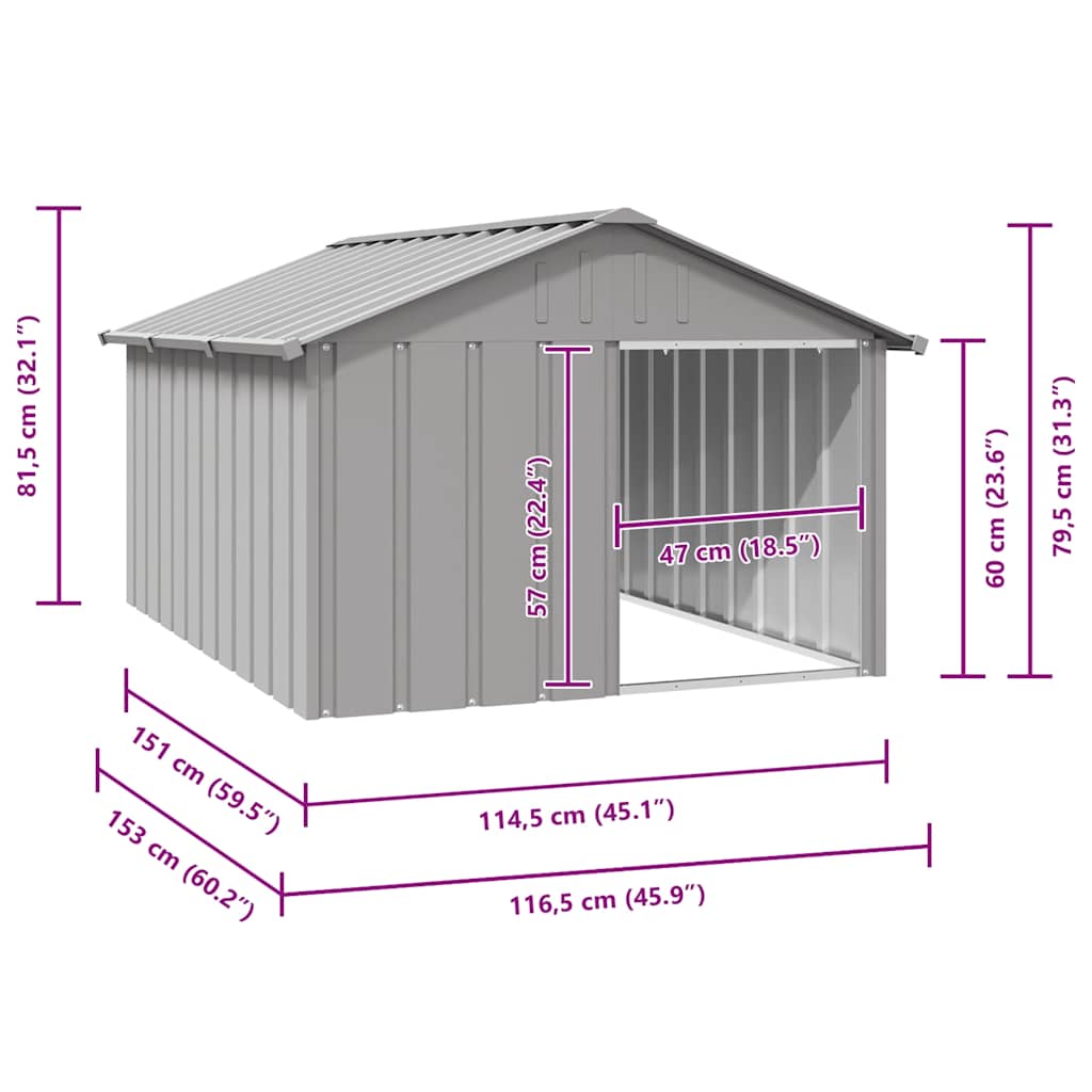 Dog House Gray 116.5 x 153 x 81.5 cm Galvanized Steel