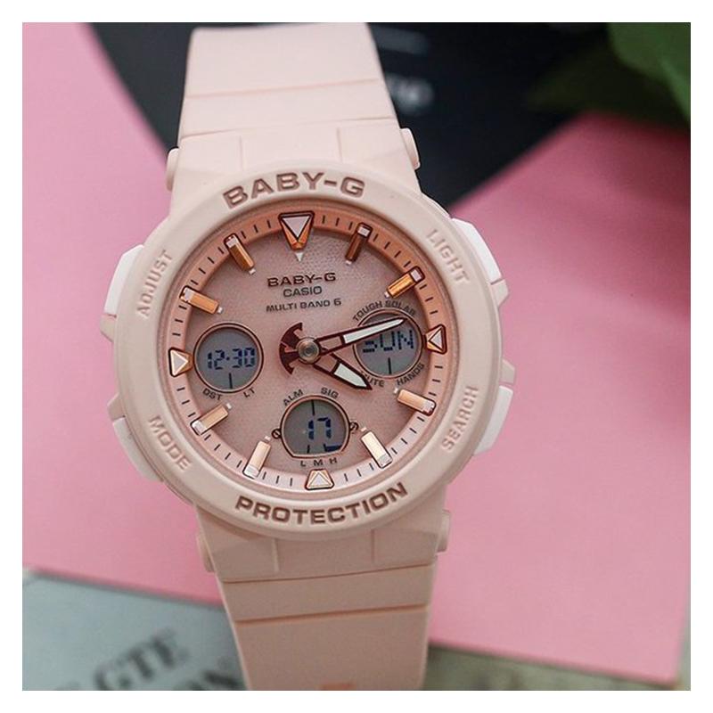 Casio BABY-G многофункциональные часы с двойным безелем, радиоуправляемые, на солнечной батарее, кварцевый механизм, полимерный ремешок, японские и корейские часы, женские часы BGA-2500-4APR