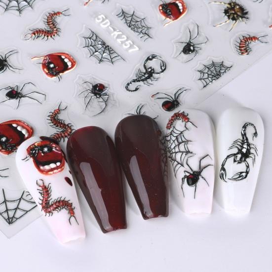 1 Sheet 5D Halloween Nail Stickers Dark Butterfly Lips Blood Drop Relief Design Nail Art Sticker Women Supply