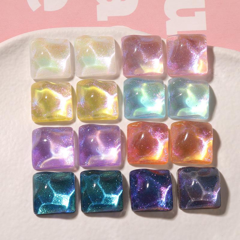 10pcs Starry Sky Water Ripple Glitter Powder Square Patch Diy Resin Earrings Hairpin Mobile Phone Case Material