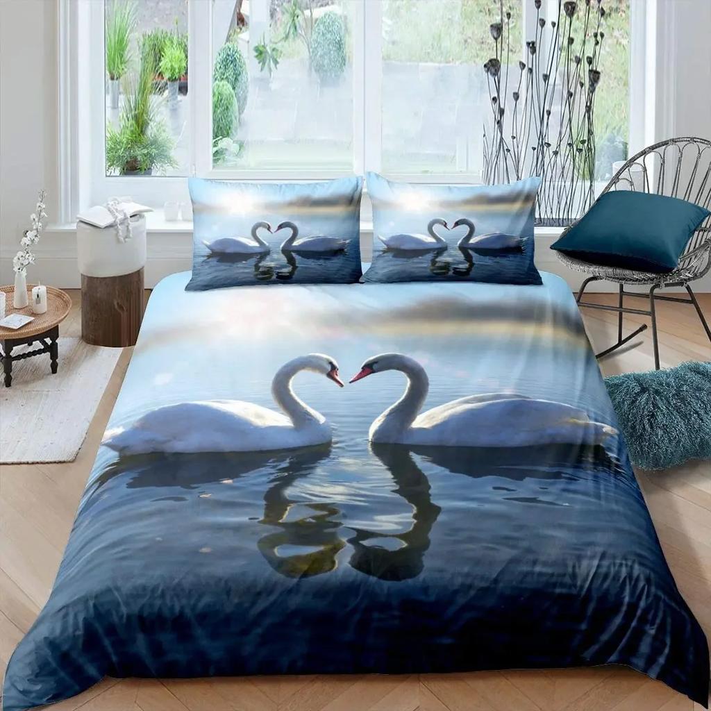 Swan Black And White Swan Comfortable Duvet Quilt Cover Pillowcase Bedding Set Children Bedroom Decoration Home Textile