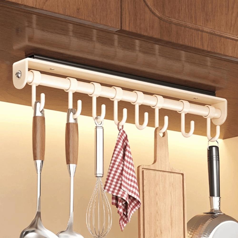 Multi Hooks Under Cabinet Utensil Rack Carbon Steels Retractable Utensil Holder Spatula Spoon