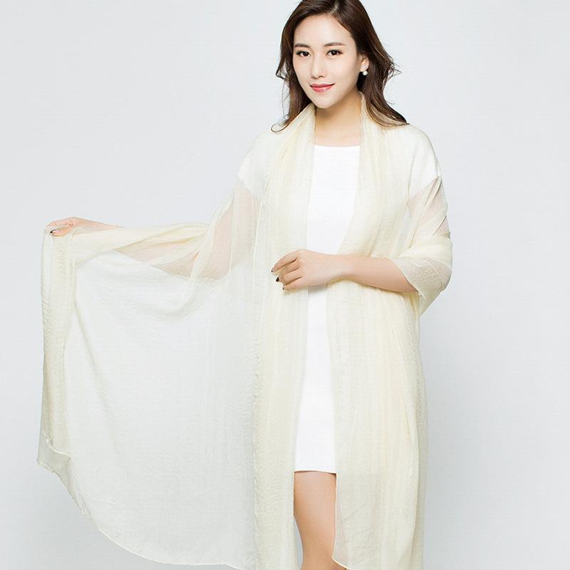 Летний однотонный искусственный шелк, очень большой шелковый шарф, пляжное полотенце для моря, длинный весенне-летний женский шифоновый шарф, плиссированная шаль