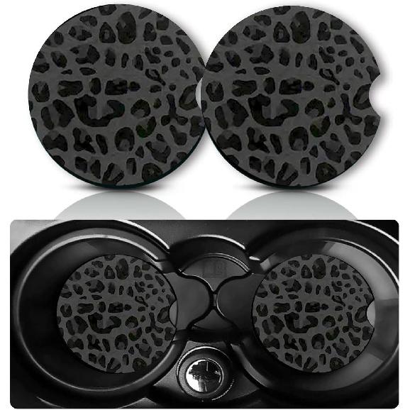 Car Coasters for Cup Holders,2 PCS Universal Non-Slip Black Leopard Print Car Coasters,2.75" Rubber Mat,Leopard Cars Accessories Cup Drink Holder