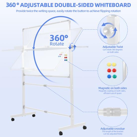 Magnetic Standing Mobile Easel Board Rolling Dry Erase Board, 40 x 28 Inch Large Whiteboard, Height Adjustable Double Sided Style White with Stand for