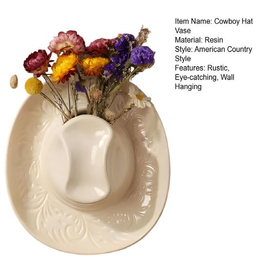 Смоляная ковбойская шляпа Настенный кашпо Ручная работа Настенная ваза Западный Бохо Настенное искусство Декор для ванной комнаты Гостиной Офиса Домашний декор