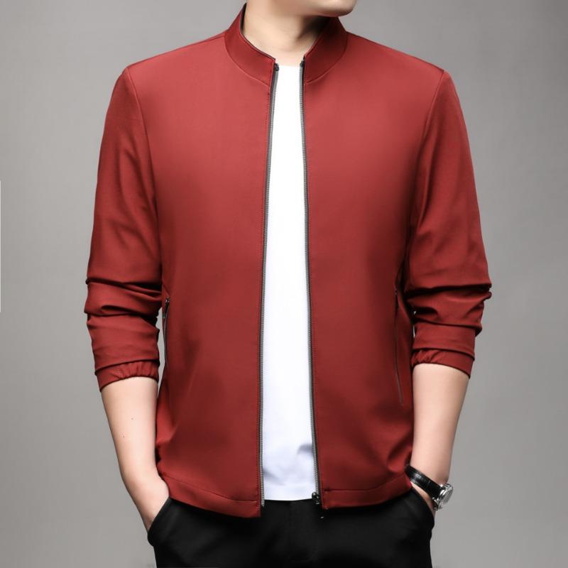 Men S Stand Collar Solid Color Long Sleeve Casual Business Jacket