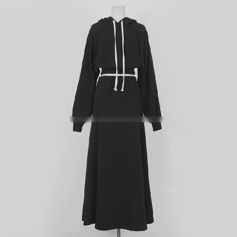 2024 Розовый свободный комплект из толстовки с длинными рукавами и юбки с высокой талией