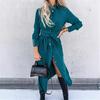 Women's Cotton Button Down Maxi T-shirt Dress Casual Long Sleeve Lapel Collared Long Dress Lace Up Waist Ladies Robes
