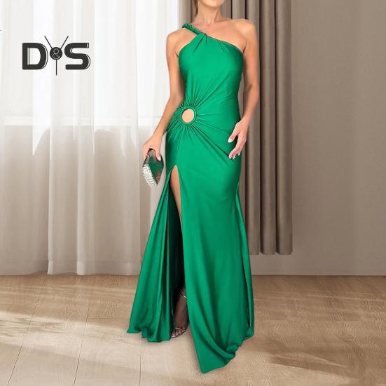 Женское вечернее платье с косым вырезом и открытыми плечами, с разрезом по низу, облегающее платье без рукавов, с вырезом, макси-платье для выпускного вечера, пляжное платье для отпуска