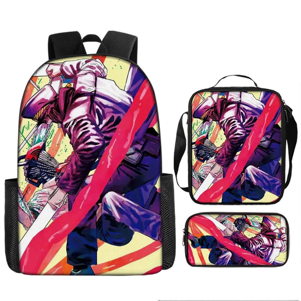 Chainsaw Man Anime Peripheral Backpack Set, Lightweight Large‑Capacity School Bag With Pencil Pouch, Casual Anime Daypack For Middle School Boys Girls