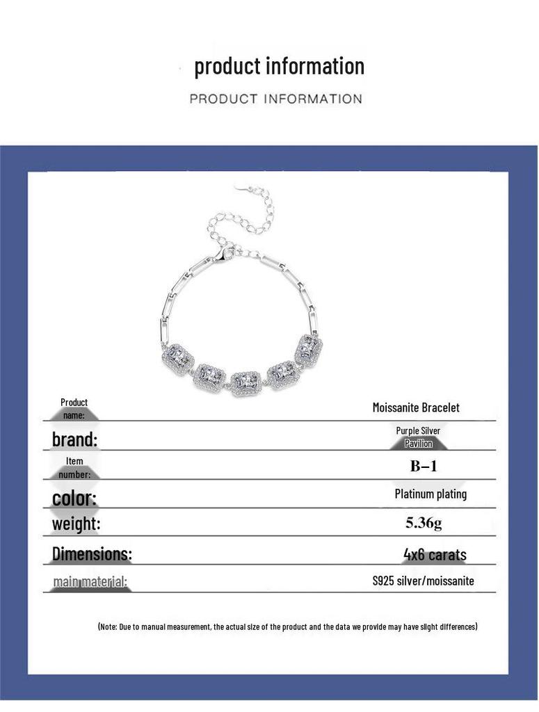 925 Sterling Silver High-End Radiant Moissanite Bracelet for Women - Fashionable Jewelry