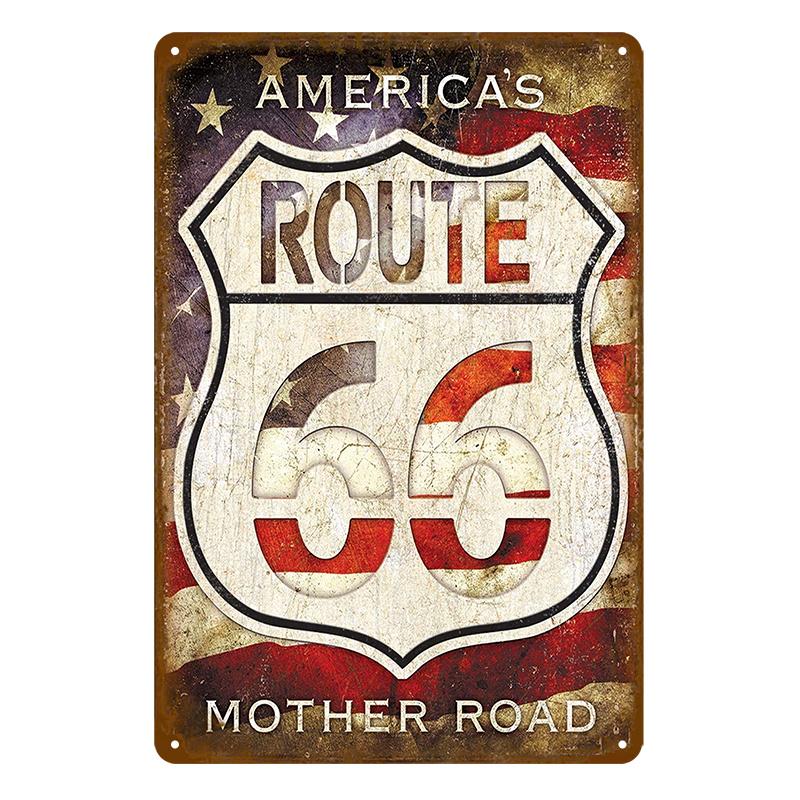 Винтажная металлическая табличка Route 66, Домашняя табличка, Металлический постер, Жестяная табличка, Настенные постеры, Ретро-эстетика, Декор комнаты, Настенное искусство, Украшение