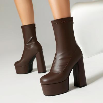 Женские ботильоны на платформе, с высоким блочным каблуком, 14 см, готические, большого размера, из эластичной кожи