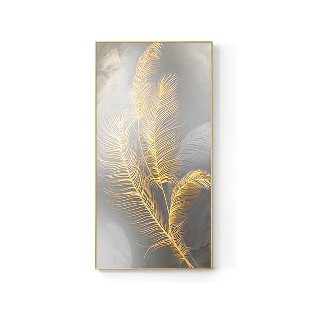 Abstract Golden Feathers Oil Painting Printed On Canvas Posters and Prints for Living Room Porch Home Decoration Cuadros
