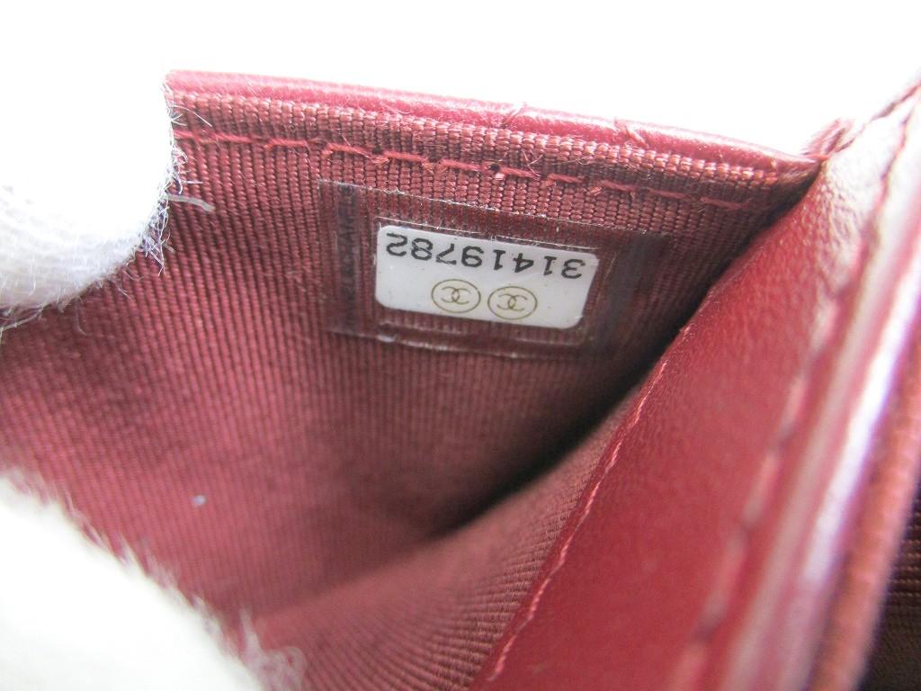 Оригинальный футляр для карточек CHANEL Matelasse CC Logo Bordeaux из кожи #9956, восстановленный