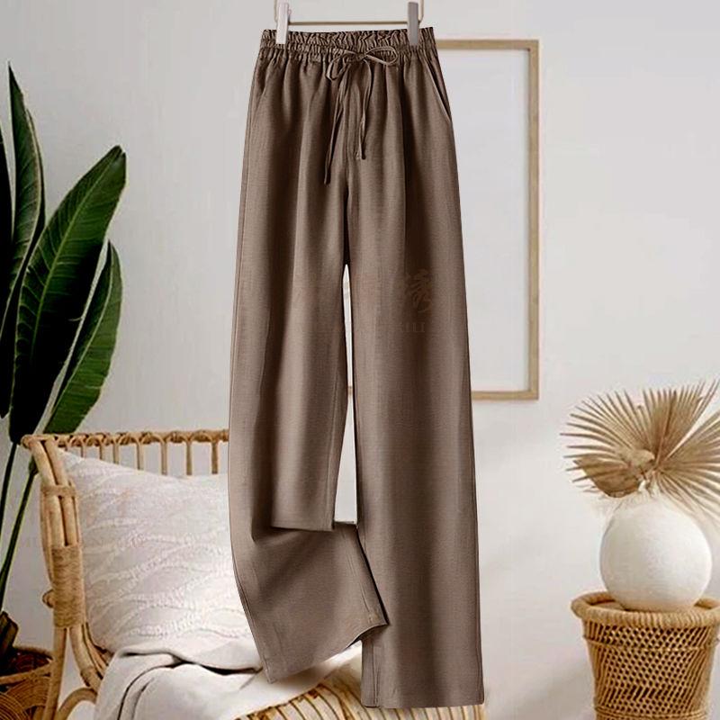 Тонкие повседневные брюки из хлопка и льна с драпировкой, женские, художественные, больших размеров, эластичные, с высокой посадкой, свободные брюки прямого кроя