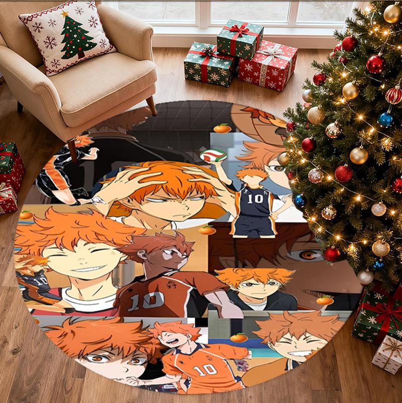 Haikyu Pattern Round Rug, Indoor/Outdoor Mat, for Picnic, Gameroom, Bedroom, Office, Living Room, Home Decor Carpet, Birthday Gift
