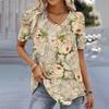 New Floral Print T-Shirt for Women Summer V-Neck Pullover Tops Female Oversized Short Sleeve Tees Fashion Basic Ladies Clothing
