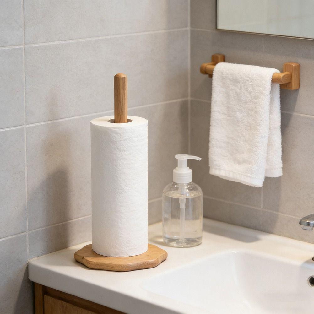 Plum Blossom Base Vertical Stand Wooden Paper Towel Stand Practical Tissue Holder Living Room