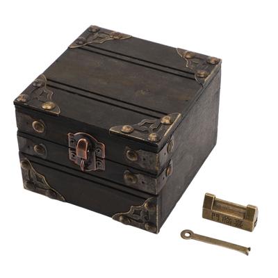 Большая шкатулка для украшений Большая вместимость Антикварная Прочная Деревянная Темно-серая Винтажная Шкатулка для украшений с металлическим замком