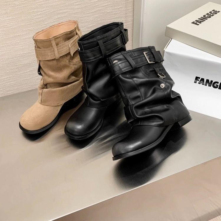 Модные женские ботильоны в западном стиле, модные ботильоны до середины икры на толстом каблуке в ретро-стиле, осенняя женская обувь