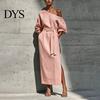 Daily Wear Dress Women One Shoulder Long Dress, Solid Color Tie Waist Side Split Everyday Dresses Casual Party Sleeve Maxi for Summer Office