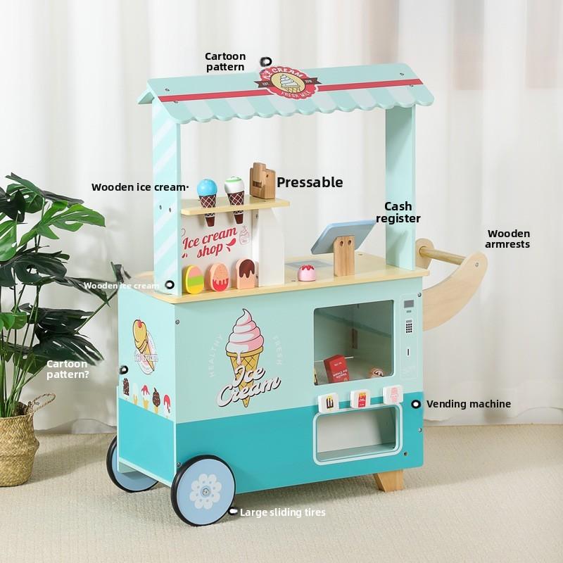 Деревянный игровой набор «Магазин мороженого» с кассовым аппаратом для детей, игрушка «Притворись рынком»