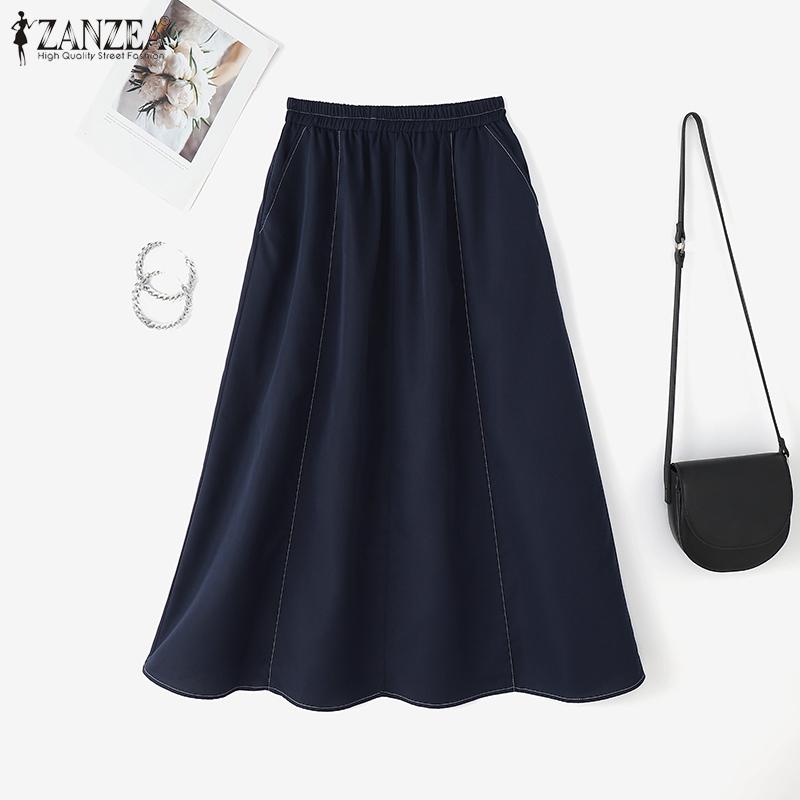 ZANZEA Женские повседневные однотонные свободные длинные юбки с эластичной резинкой на талии