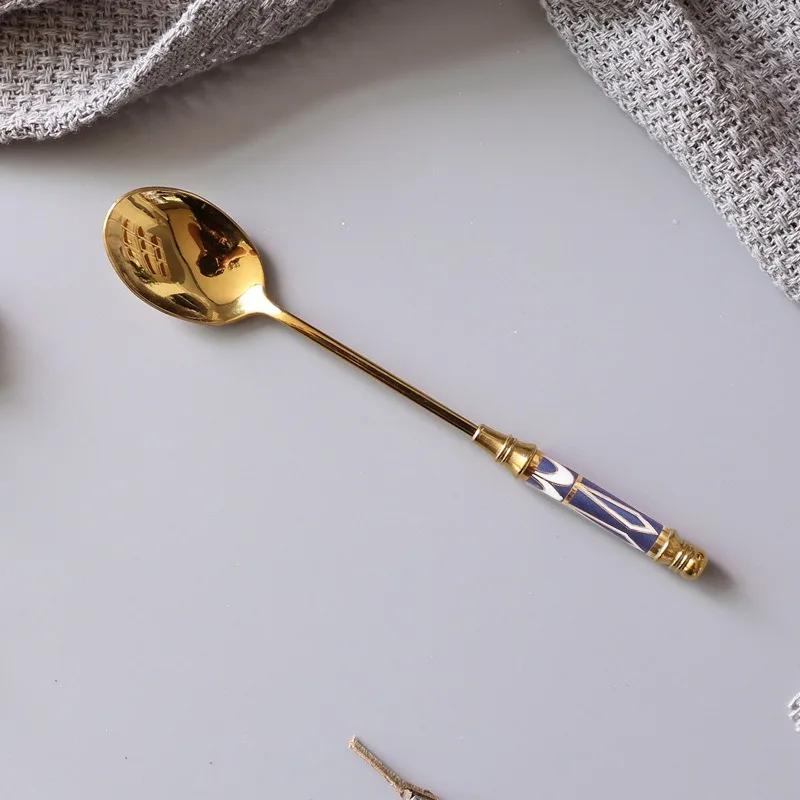 Десертная ложка из нержавеющей стали, керамическая ложка для мороженого с длинной ручкой, чайная ложка, Золотая ложка для кофе, торта, фруктовая ложка для молока, кухонная посуда