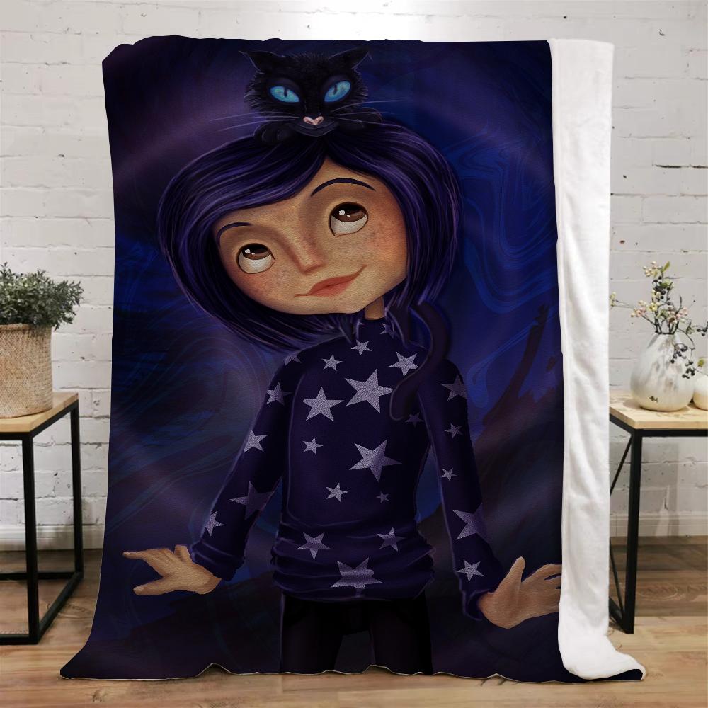 Одеяло с персонажами Coraline для дивана, зимние пушистые мягкие одеяла с персонажами, вязаные пледы из микрофибры, постельное белье для домашнего интерьера, плед для кровати