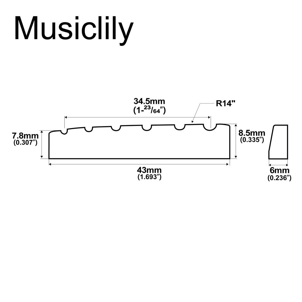 Musiclily 43mm String Groove Beef Bone Nut G Type Flat Bottom for LP Les Paul SG Electric (Bone Nut) Guitar, 43x6x8.5mm (2 pieces)