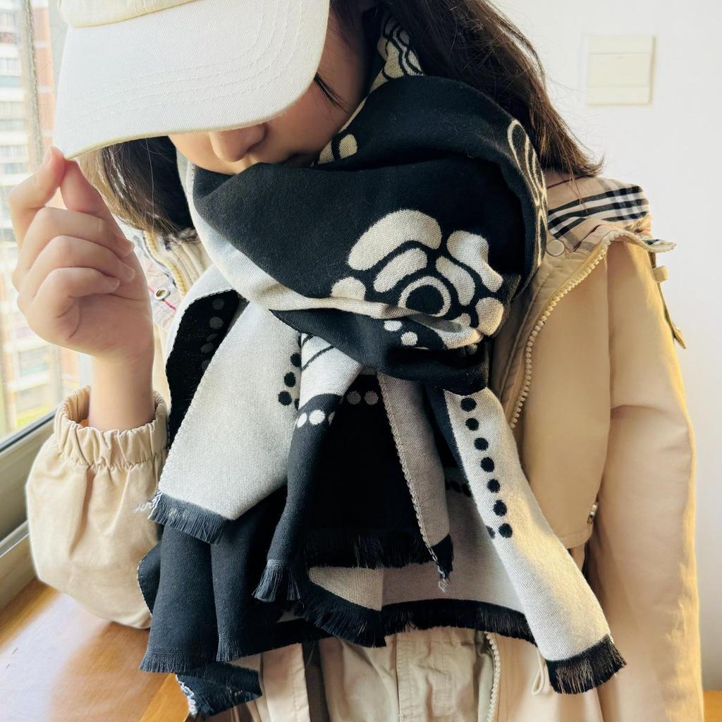 Женский универсальный зимний шарф, мягкая шаль из искусственного кашемира, утолщенная для тепла, двойное назначение: накидка на шею и плечи