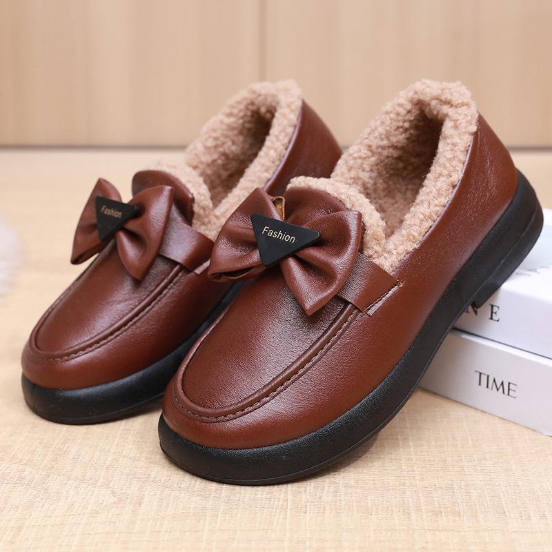 Cotton Shoes Women's Winter 2025 Velvet Small Fragrant Wind One Pedal Thickened Fashionable Mother Cotton Boots Warm Pregnant Women Work Leather Boots