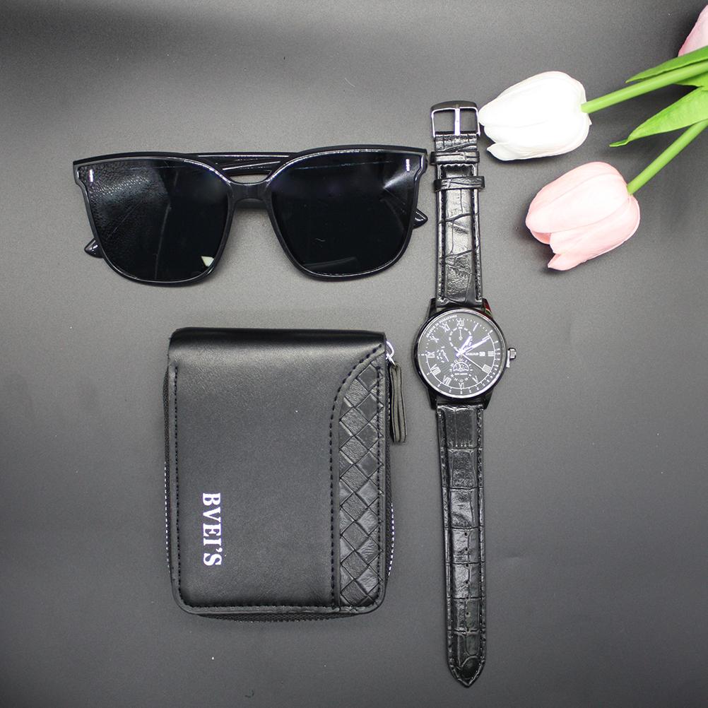 Комплект из 3 предметов, мужские часы, кошельки, очки, портативные, простые, повседневные, модные, кварцевые наручные часы для спорта на открытом воздухе, украшения