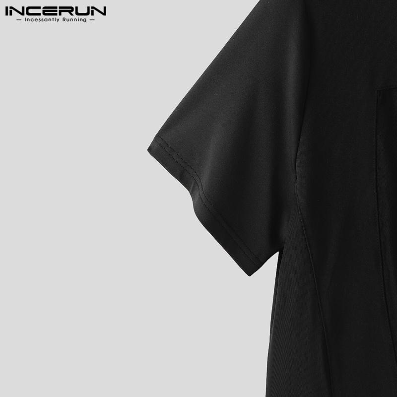 INCERUN Men Short Sleeve Mesh Sheer Patchwork Fitted Jumpsuits Romper Bodysuits Pajamas