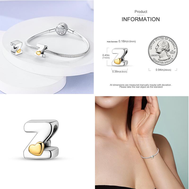 Новый 26 AZ Алфавит Бусина S925 Стерлингового Серебра Сердце ЛЮБОВЬ Письмо Шарм Подходит Оригинальный Браслет CZ Циркон Бисер Ювелирные Изделия