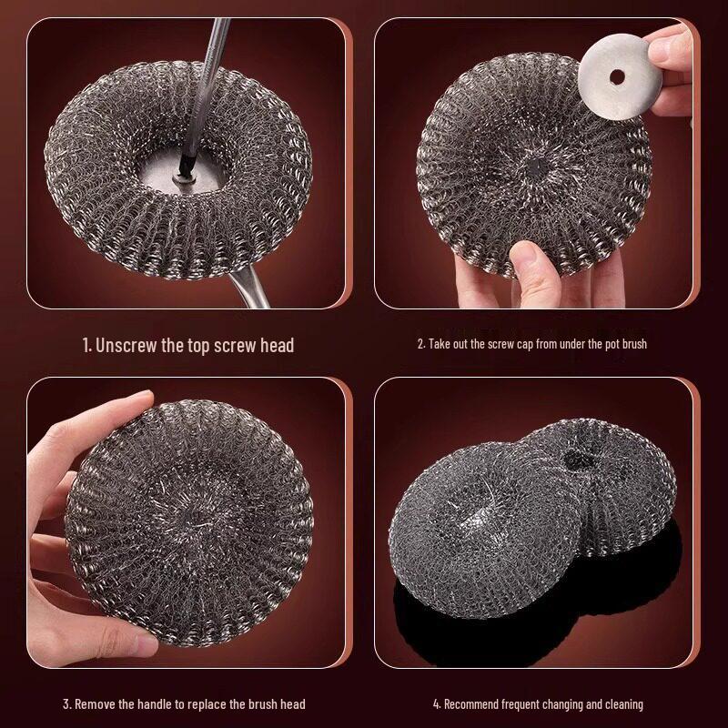 Stainless Steel Pot Brush with Long Handle - Large Steel Wool Ball for Stain Removal and Pot Scrubbing