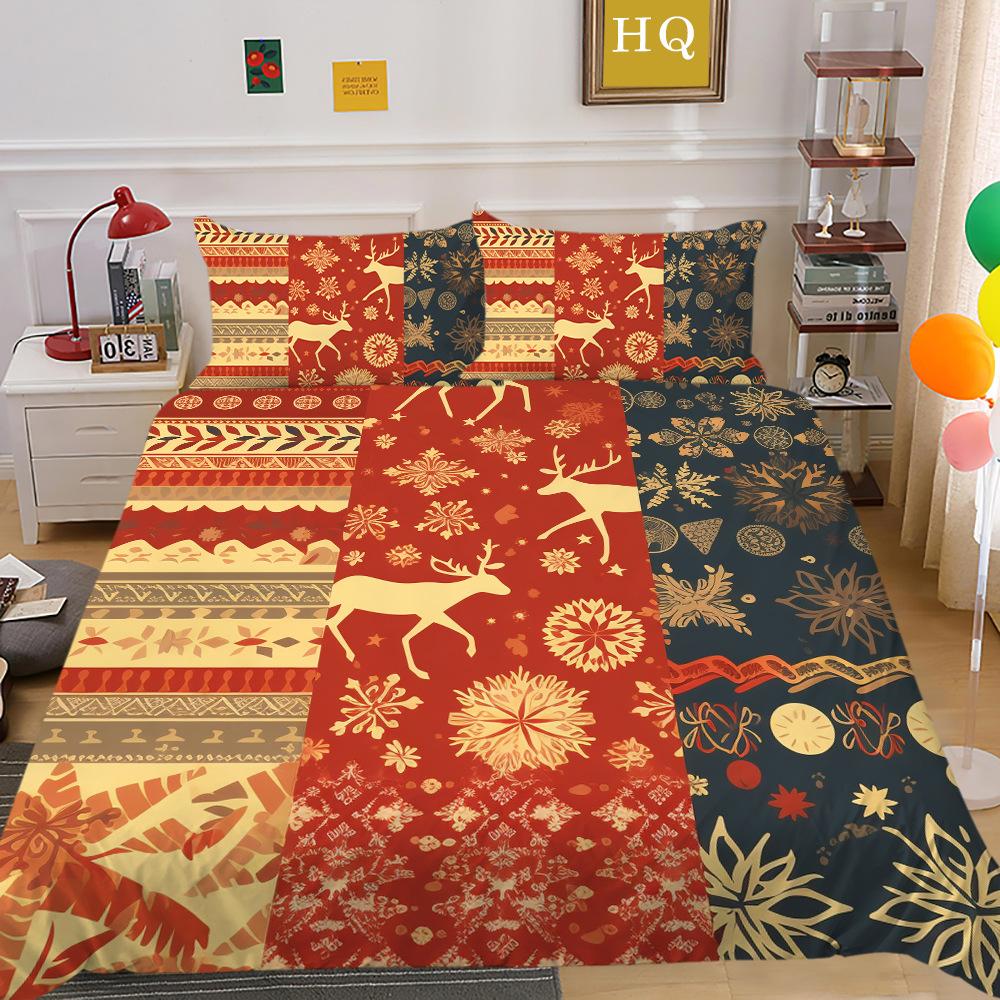 Рождественская печать 3D-печать Полиэстеровая наволочка Пододеяльник Набор из двух или трех предметов